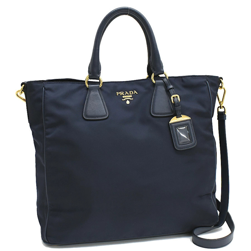 Prada Tote Tessuto Saffiano Bag Leather Navy Blue